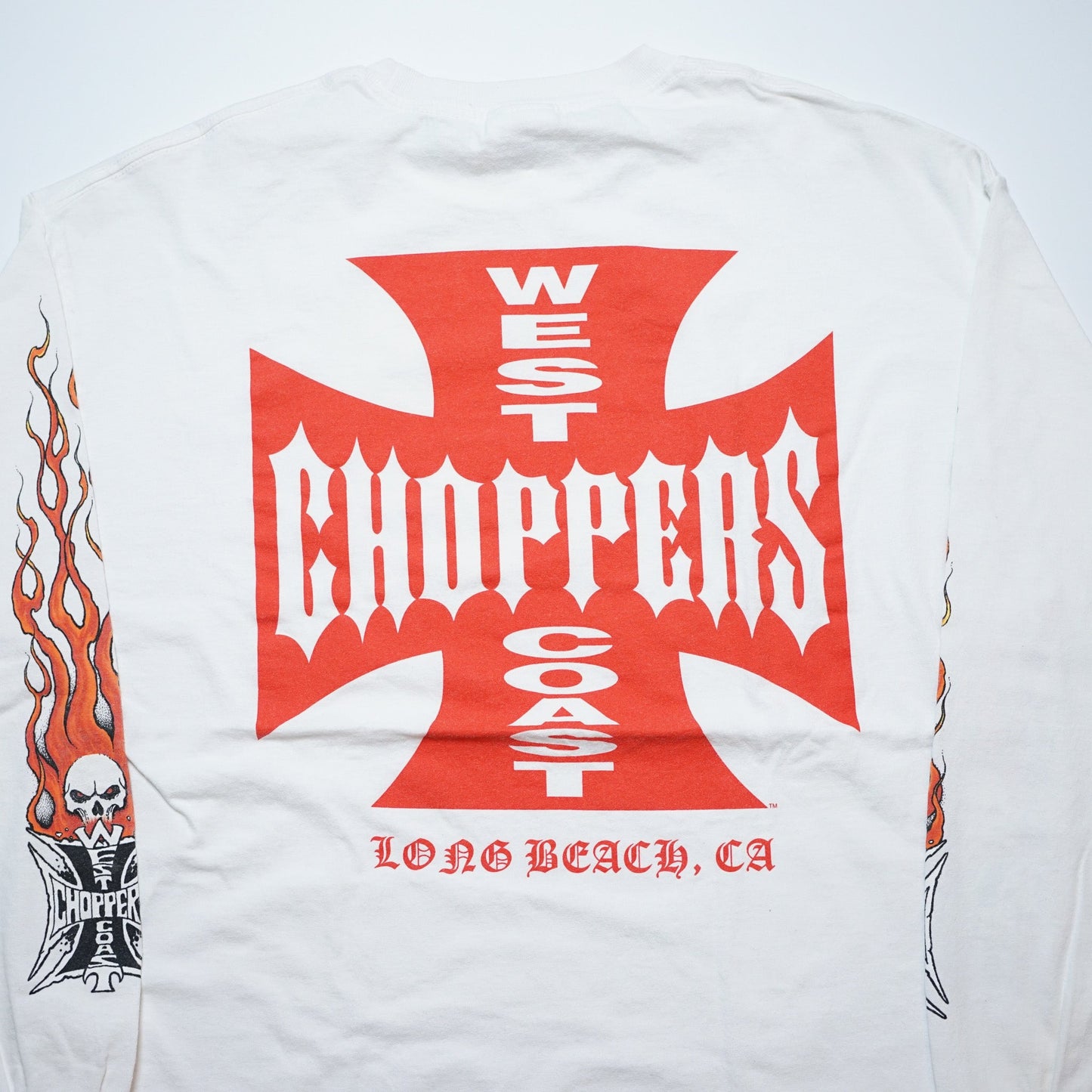 WEST COAST CHOPPERS IRON CROSS LONG BEACH, LA LS WHITE deadstock (b_1071)