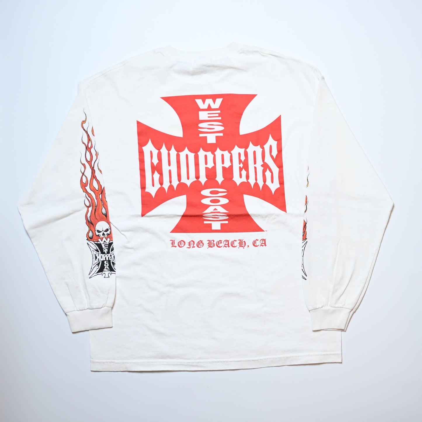 WEST COAST CHOPPERS IRON CROSS LONG BEACH, LA LS WHITE deadstock (b_1071)