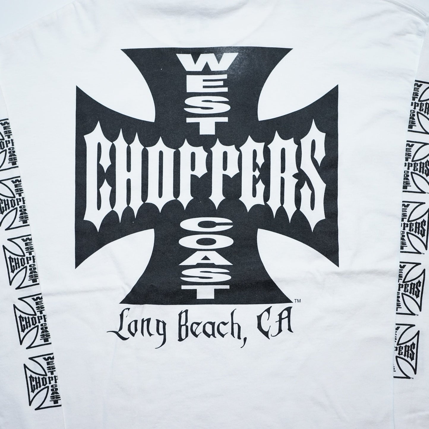 WEST COAST CHOPPERS IRON CROSS LONG BEACH, LA LS WHITE (b_1075)