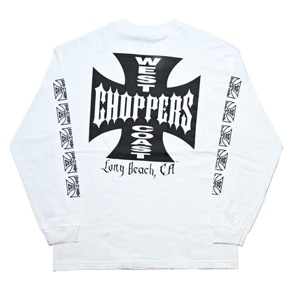 WEST COAST CHOPPERS IRON CROSS LONG BEACH, LA LS WHITE (b_1075)