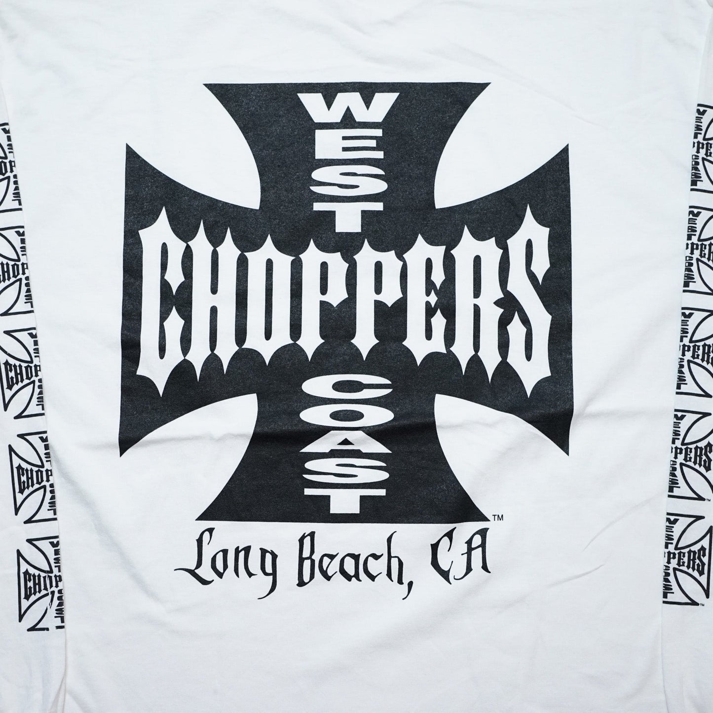 WEST COAST CHOPPERS IRON CROSS LONG BEACH, LA LS WHITE deadstock (b_1076)