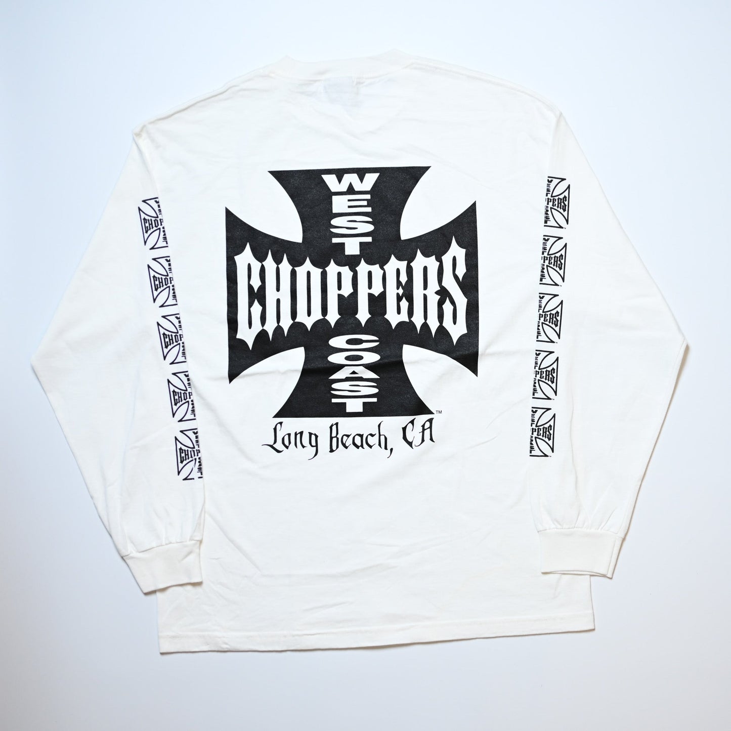 WEST COAST CHOPPERS IRON CROSS LONG BEACH, LA LS WHITE deadstock (b_1076)