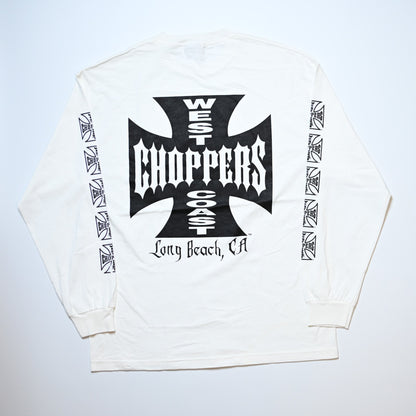 WEST COAST CHOPPERS IRON CROSS LONG BEACH, LA LS WHITE deadstock (b_1076)